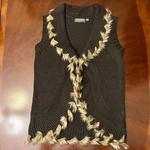 NY Collection knit Women Brown, Faux fur Cardigan, Size M